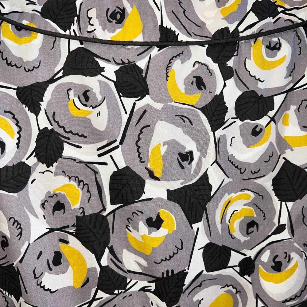 Boden Retro Floral Gray Yellow White Print Sleeveless Dress Size 16 R